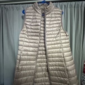 Light weight long puffy vest XL down filled tan shimmer